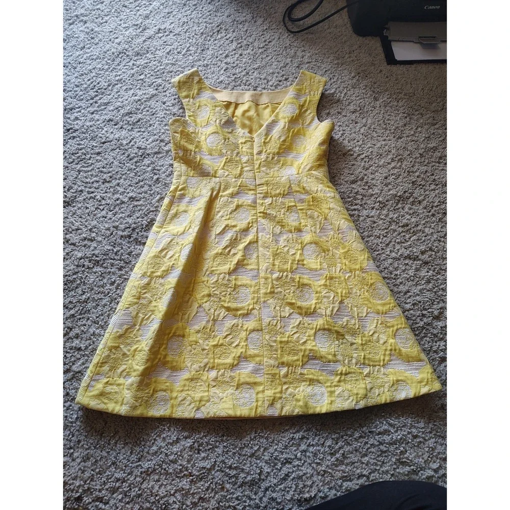 Tory Burch Mariana Dress Yellow Floral Jacquard Fit Flare Size 6 EUC
